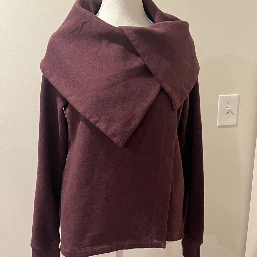 Burgundy Oversized Scarf Collar Sweatshirt by Zella